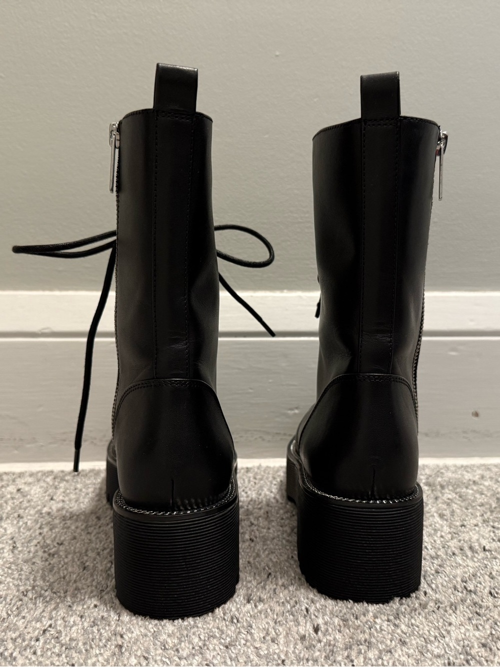 Michael Kors Black Leather Platform Combat Boots Size 7 Never Worn - Picture 6 of 16